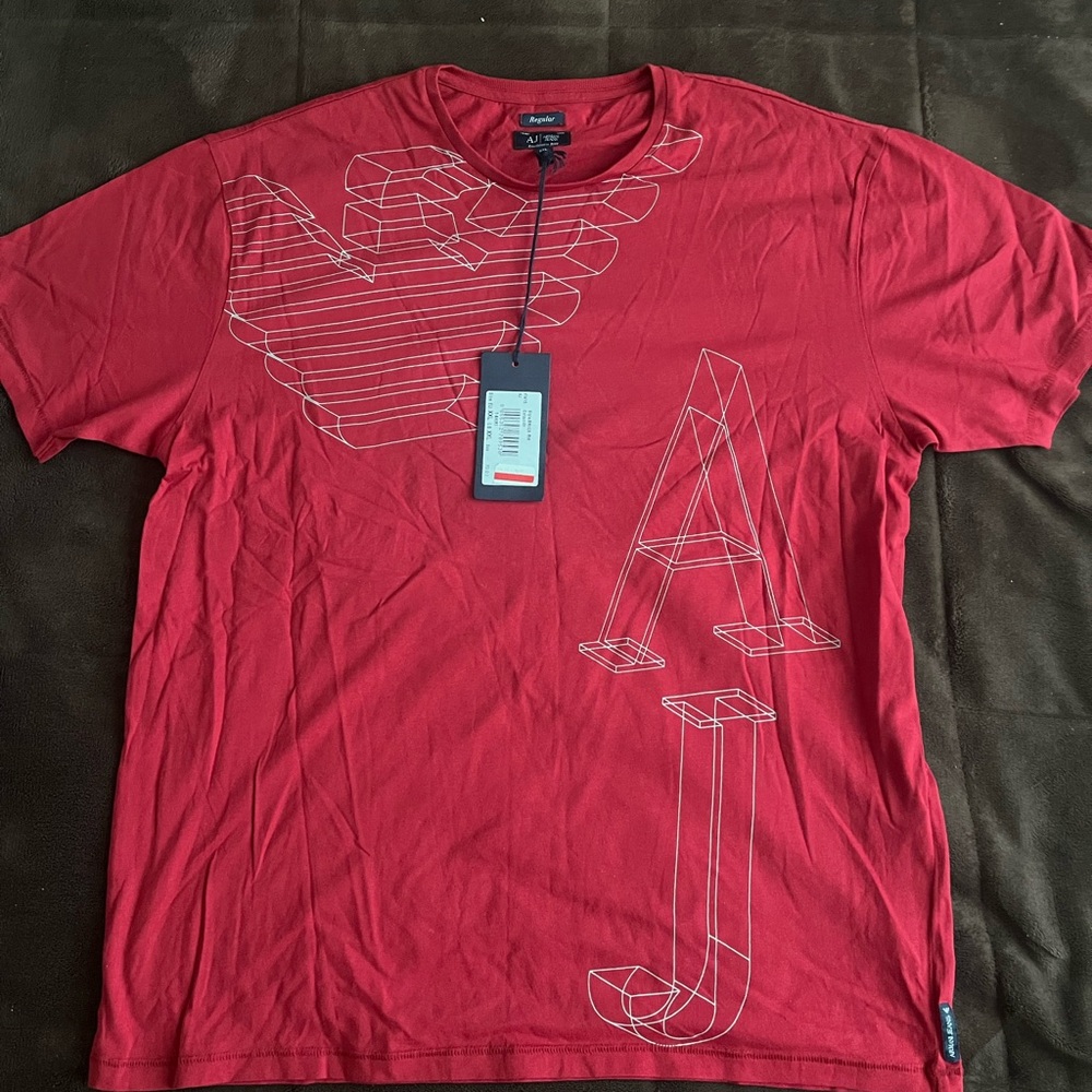 Armani Jeans AJ T-Shirt XXL fits XL Red Wireframe Logo Print Retail $70